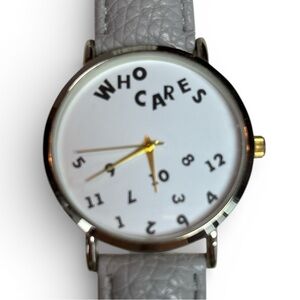 Geneva Stainless Steel Back Gray Novelty Watch “Who Cares”